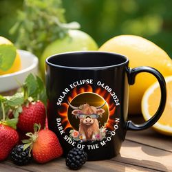 eclipse 2024 ceramic coffee mug, highland cow cup, cute baby cow