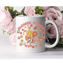 flower power ceramic mug, flower child coffee mug, hippie coffee cup