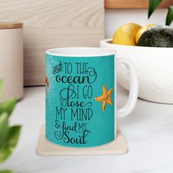 To The Ocean I Go Ceramic Mug, Summer Vibes Coffee Mug, Beach Vibes Mug