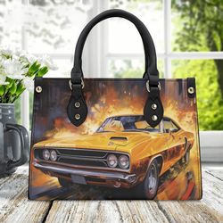 Classic Car Print Handbag, Vintage Car Print Purse, Retro Muscle Car, Classic Car Handbag, Gift For handbag