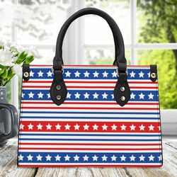 America Stars And Stipes Bag July 4Thmemorial Day Star Design Ladies Handbag, Patriotic Vegan Leather Handbag