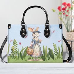 Easter Handbag, Bunny Design Purse, Spring Flower Handbag, Ladies Leather Handbag, Unique Easter Handbag