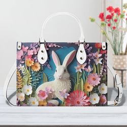 Easter Handbag, Bunny Design Purse, Spring Flower Handbag, Ladies Leather Handbag, Unique Easter bag