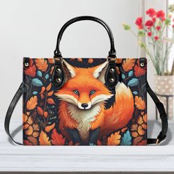 Fox Design Handbag, Naturecore Handbag, Gift For Nature Lover, Cottagecore Purse, Ladies Leather Purse
