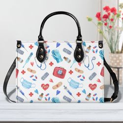 Nursing Handbag,Leather Handbag, Nurse Design Purse, Medical Print Purse, Gift For Nurse And Doctors Handbag