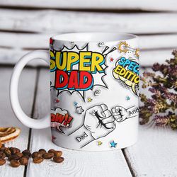 Personalized Holding Dad Hand Mug For Fathers Day, Holding Dad Hand 3D Inflated Effect, Also My Heart Papa Gift
