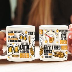 Worlds Best Dad 3D Mug, Dad Beer 3D Inflated Puff Dad Beer Fathers Day Mug, Fathers Day Gift, Greatest Dad