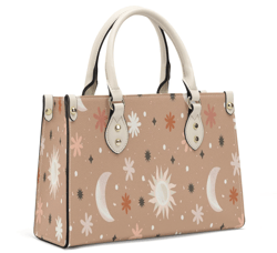 Boho Sun And Moon Leather Handbag, Celestial Leather Handbag, Vegan Leather Luxury Boho Bag, Cute Mid Century Modern