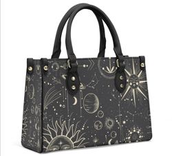 Celestial Sun And Moon Mystical Boho Leather Handbag, Cottagecore Leather Handbag, Vegan Leather Luxury Boho Bag