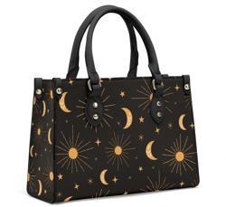 Cute Celestial Sun And Moon Boho Leather Handbag, Cottagecore Leather Handbag, Vegan Leather Luxury Boho Bag