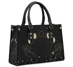 Mystical Boho Moon Phases Cute Leather Handbag, Cottagecore Leather Handbag, Vegan Leather Luxury Boho Bag