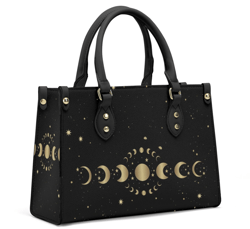 Mystical Boho Moon Phases Cute Leather Handbag, Cottagecore Leather Handbag, Vegan Leather Luxury Boho Handbag