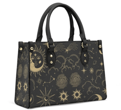 Mystical Celestial Sun And Moon Boho Leather Handbag, Cottagecore Leather Handbag, Vegan Leather Luxury Boho Bag