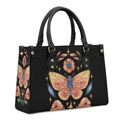 Mystical Cottagecore Moth Witchcraft Leather Handbag, Minimal Leather Handbag, Vegan Leather Luxury Boho Bag