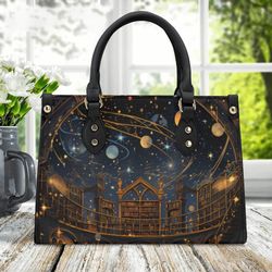 Luxury Handbag Motifs Witchy Mystical Night Moon Old Book Library Design Women S Shoulder Bag Tote Bowler Bag Handbag