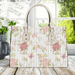 Rustic Spring Floral Tote Handbag, Womans Leather Handbag, Floral Handbag, Gift For Her, Gift For Friend, Leather Bag