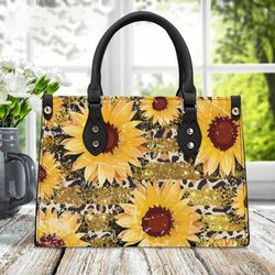 Sunflower Tote Handbag, Womans Leather Handbag, Western Handbag, Gift For Her, Gift For Friend, Leather Handbag