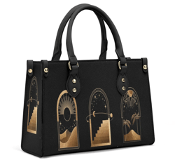 Witchy Black & Gold Boho Mystical Leather Handbag, Cottagecore Leather Handbag, Vegan Leather Luxury Boho Bag