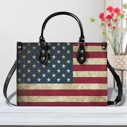 rustic american flag leather handbag, usa flag leather handbag, ameican flag leather handbag