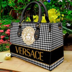Versace Leather Handbag, Bucket Bag, Womens Bucket Bag Leather Handbag, Shoulder Bag, Anniversary Gift