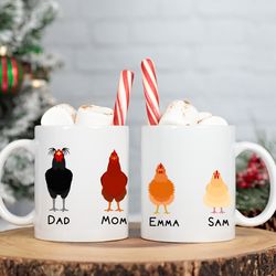 Family Custom Chicken Mug, Christmas Chicken Personalized Mug Christmas Coffee Cup, Chicken Family Kids Name Mug Farm