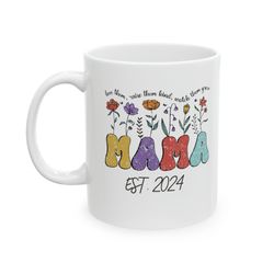 Custom retro mama 2024 flower Ceramic coffee Mug, 11oz gift for mothers day