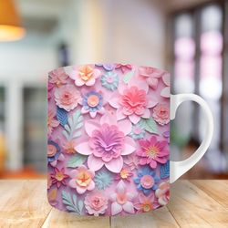 3D colorful flowers Mug, 11oz And 15oz Mug, Mug Design