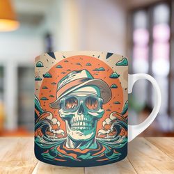 3D skull with sunglasses waves Mug, 11oz And 15oz Mug, Mug Design