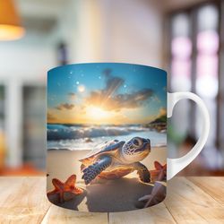 baby turtle starfish beach mug, 11oz and 15oz mug, mug design