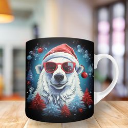 christmas polar bear hat snowflakes mug png, 11oz and 15oz mug, mug design