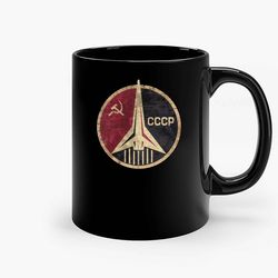 Soviet Union Space Program Communism Cccp Ussr Russian Black Ceramic Mug, Funny Gift Mug, Gift For Her, Gift For Him