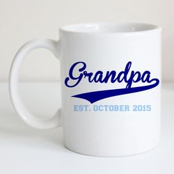 pregnancy anouncement coffee mug, customizable new grandfather gift, blue tea cup, unique baby showe