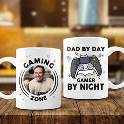dad by day gamer by night custom photo personalized gifts for dad mug twotone