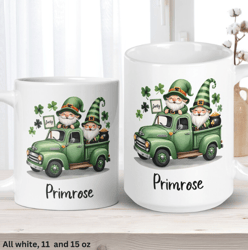 Garden Gnome Mug, Personalized Gift, St Patricks Day Gifts, Irish Coffee Mug, Saint Patricks Day Gnomes, Shamrock Farm