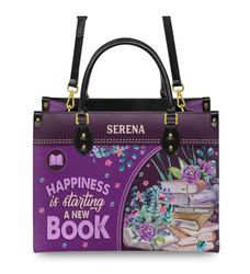 Happiness Is Starting A New Book Leather HandBag, Woman Shoulder Bag,Shopping Bag, Book Handbag, Gift For Her