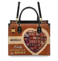 Easily Distracted By Book Leather HandBag, Woman Women Leather HandBag,Shopping Bag, Book Handbag, Gift For Her