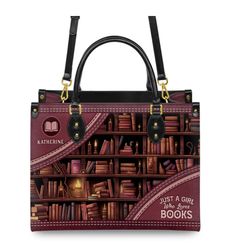 Just A Girl Who Loves Books Leather HandBag, Women Leather HandBag,Shopping Bag, Book Handbag, Gift For Her
