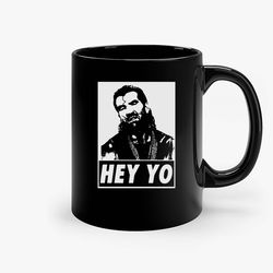 the bad guy wrestling hey yo ceramic black mug, funny gift mug, gift for her, gift for him