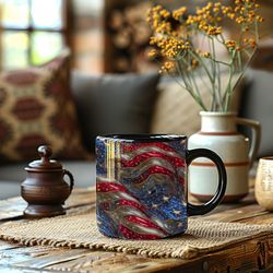 marble mug usa flag, american heart shaped stars, american flag mug