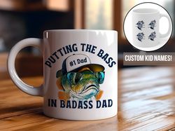 Custom Dad Coffee Mug, Dad Fishing Mug, Personalized Mug With Kid Names, Bass Fishing, Fathers Day Gift, Dad Birthday