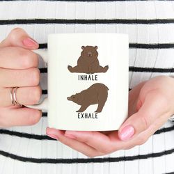 inhale exhale grizzly bear coffee mug, bear yoga 11oz coffee mugs, funny 15oz coffee mug
