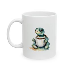 cute baby turtle mug, baby animal mug, little animal mug, gifts for her, gifts for him