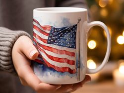 patriotic american flag mug, watercolor usa flag coffee mug, fourth of july gift, veterans day present, memorial day