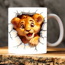 Playful 3D Baby Tiger Hole In A Wall Mug