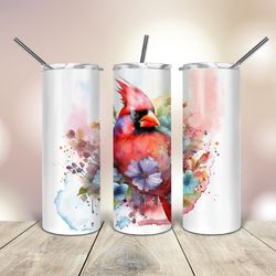 20 Oz  Tumbler Watercolor Red Cardinal, Gift For Lover, Gift For Her