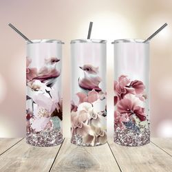 20 Oz skinny Tumbler Pink Bird Orchid, Gift For Lover, Gift For Her