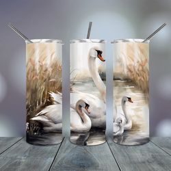 20 Oz skinny Tumbler the Lake with Swans, Gift For Lover, Gift For Her