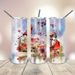 20 Oz skinny Tumbler the scene with red cardinals, Gift For Lover, Gift For Her