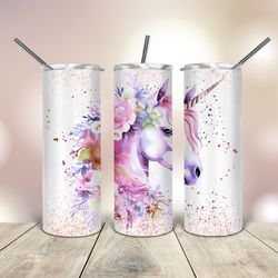 20 Oz skinny Tumbler Unicorn Pink Purple and Glitter, Gift For Lover, Gift For Her