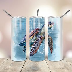 20 Oz skinny Tumbler Watercolor Seamless Sea Turtle, Gift For Lover, Gift For Her